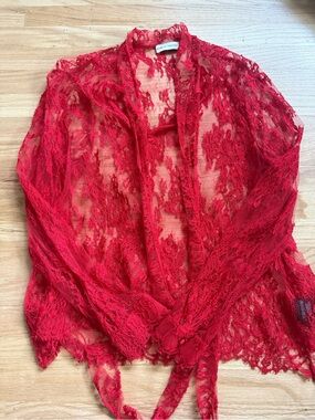 Scanlan Theodore Red Lace Sheer Tie-Front Cardigan size 4 small